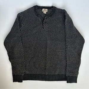 Woolrich 90s Henley Sweater Mens Large Gray‎ Birdseye Knit Waffle Classic Grunge